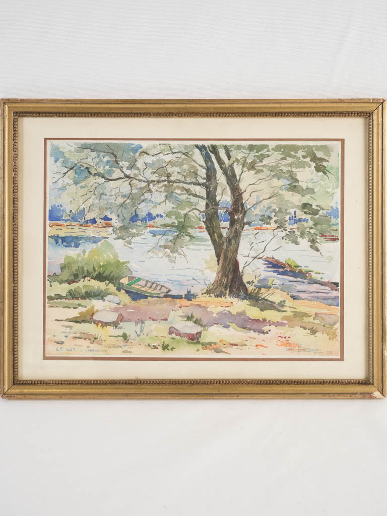 Vintage French purchases Landscape Watercolor-Framed, Signed