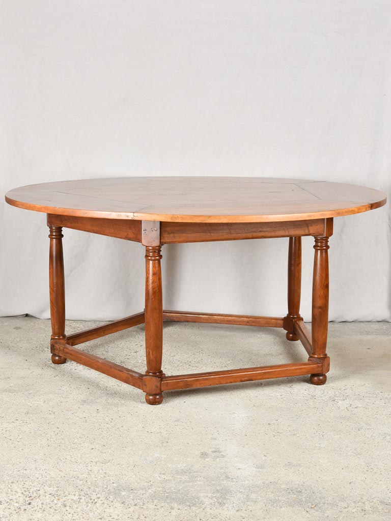 Round timber center table pentagonal inlay and footrest 63