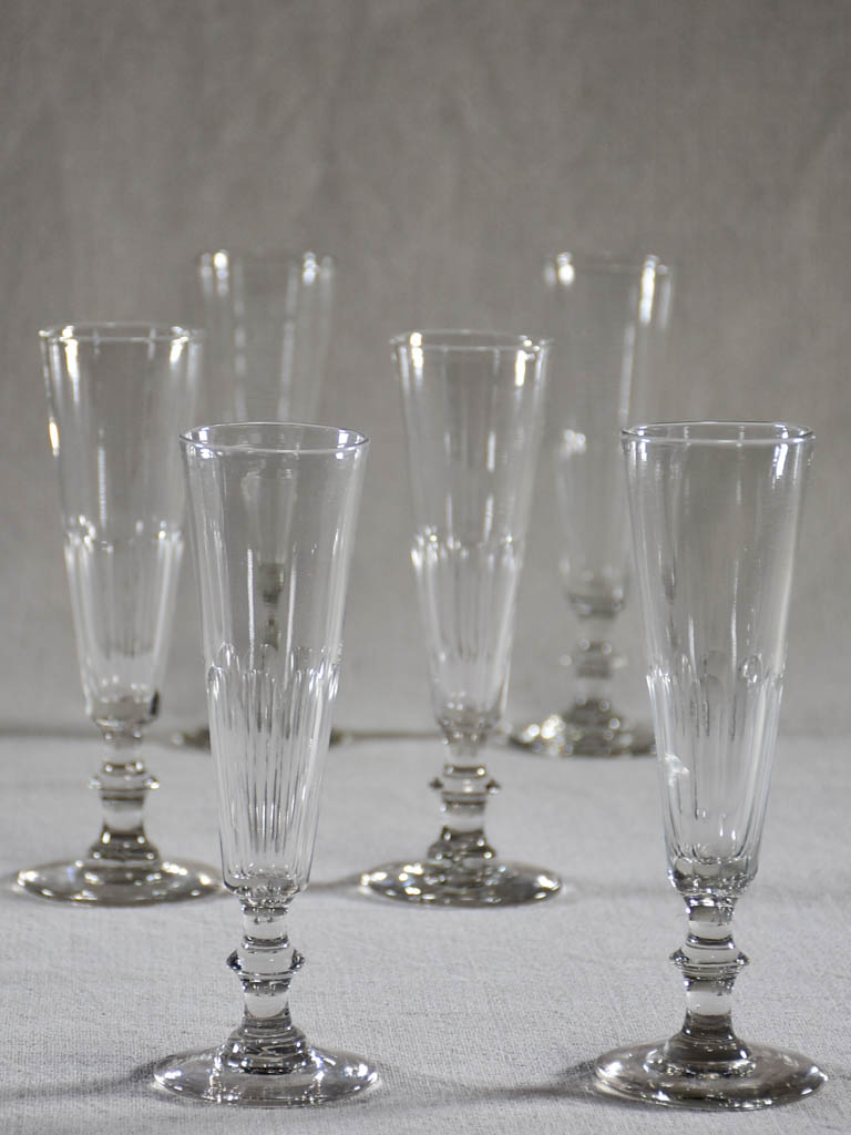 Set of French 19th Century Cut Crystal Champagne Flutes - Fireside Antiques