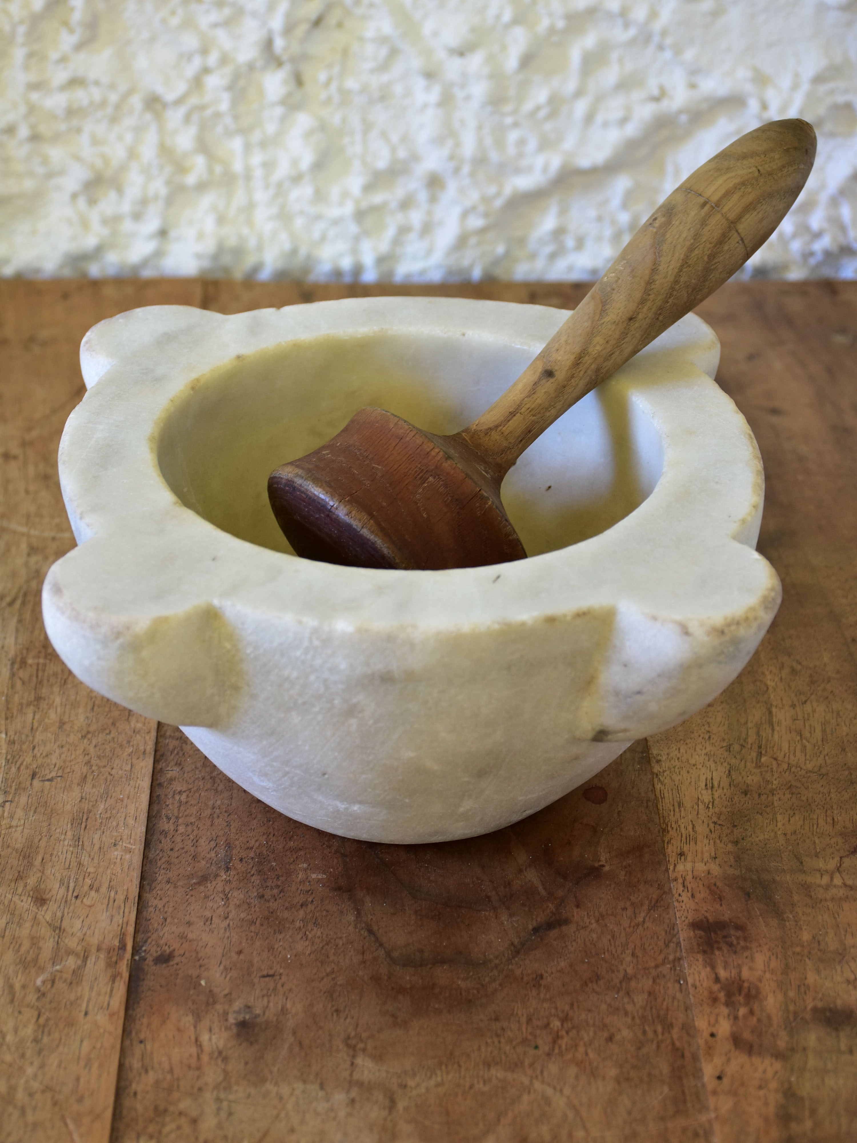 Circa 1800 French Marble Mortar with Wooden Pestle - Le Louvre