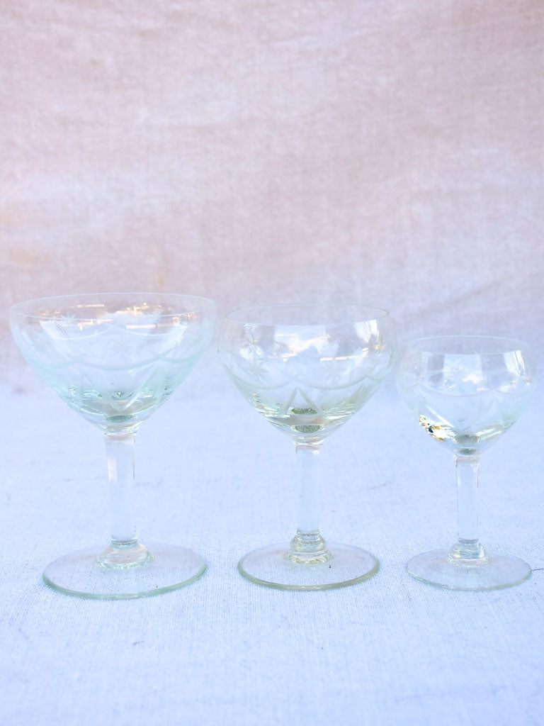 Vintage Iridescent Wine and Champagne Glasses Set of 7 Vintage