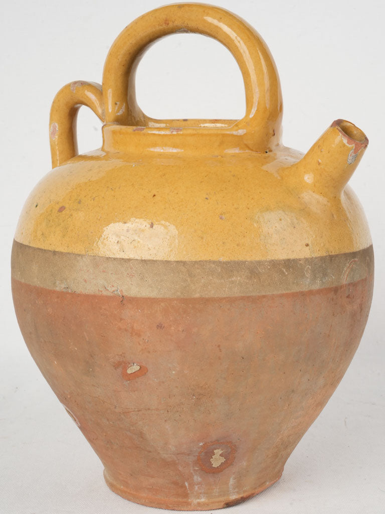 Antique French Water Pitcher w/ Ocher Glaze 13"