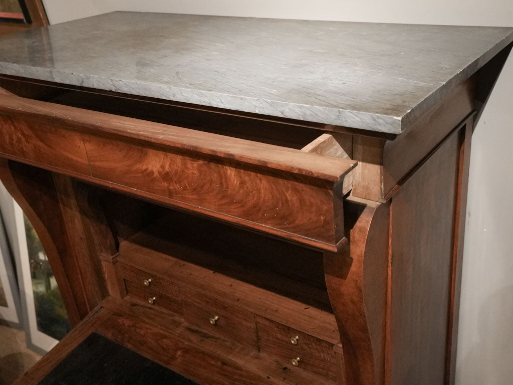 Functional drop-front marble top wooden desk