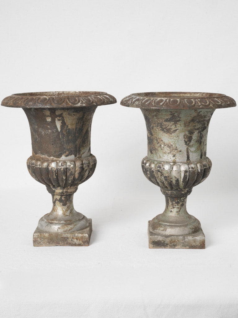 Pair of Small Mid-20th Century French Cast Iron Medici Urns - 13¾"