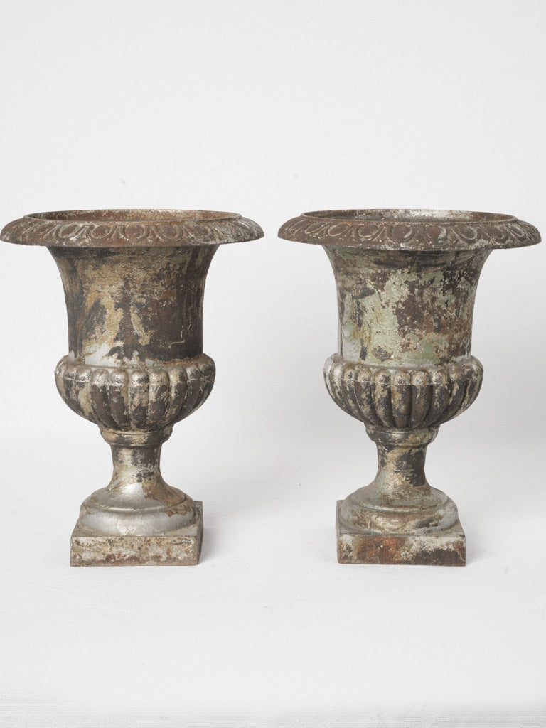 Pair of Small Mid-20th Century French Cast Iron Medici Urns - 13¾"