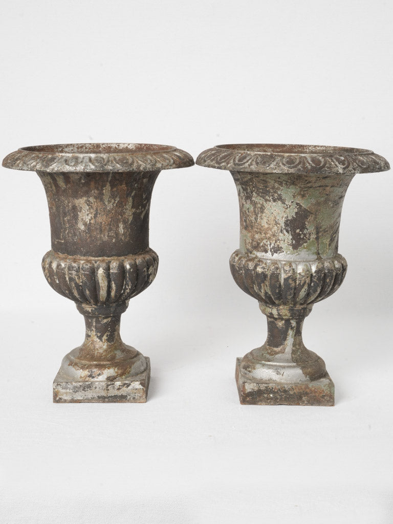 Pair of Small Mid-20th Century French Cast Iron Medici Urns - 13¾"