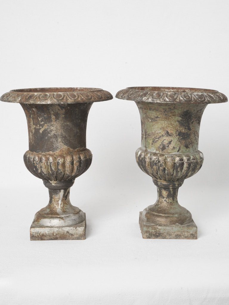 Pair of Small Mid-20th Century French Cast Iron Medici Urns - 13¾"