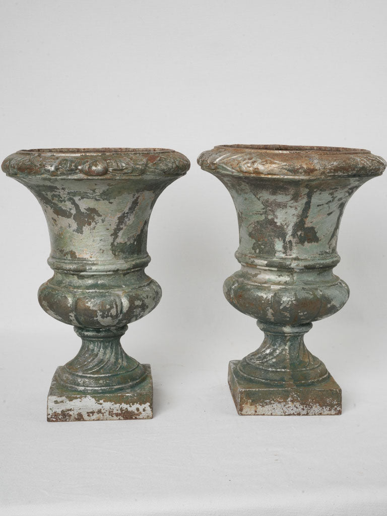 Rustic silver patina urns  