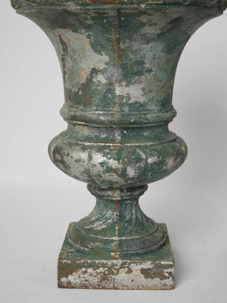 Pair of Mid-20th-Century Cast Iron Medici Urns w/ Foliate Border - 14½"