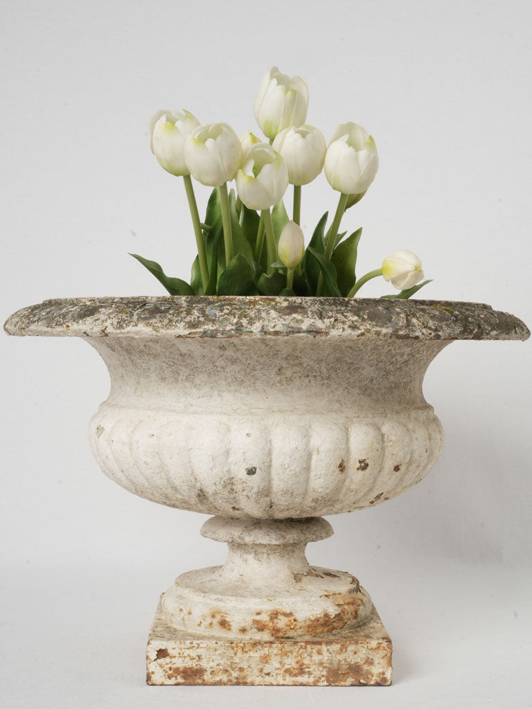 Late 19th-Century Cast-Iron Campana Planter w/ White Patina - 13"