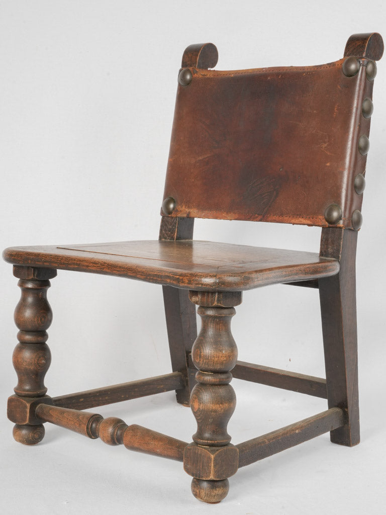 Vintage low oak chair with leather