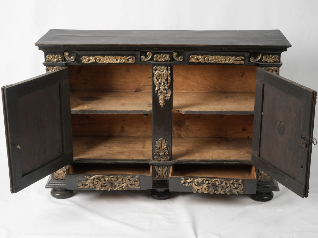 Elegant ebonized floral motif sideboard