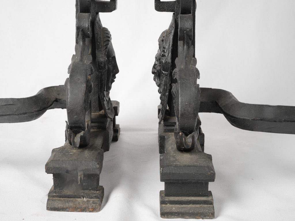 Regal antique cast iron firedogs