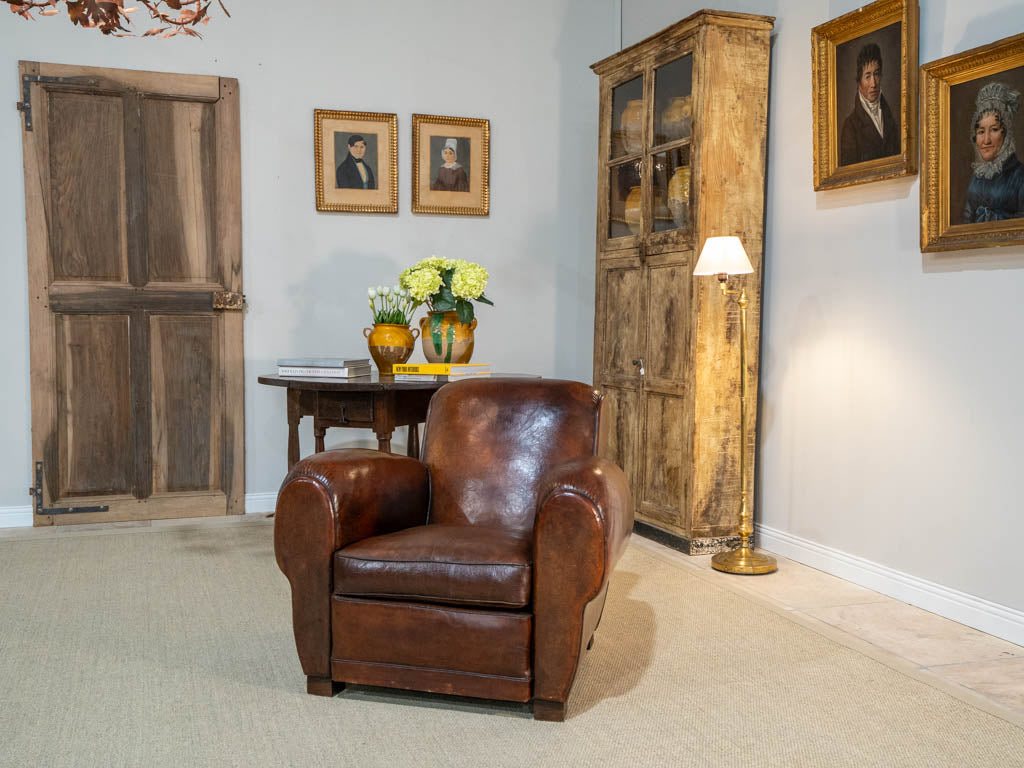 Pair of antique French leather club chairs - gang box