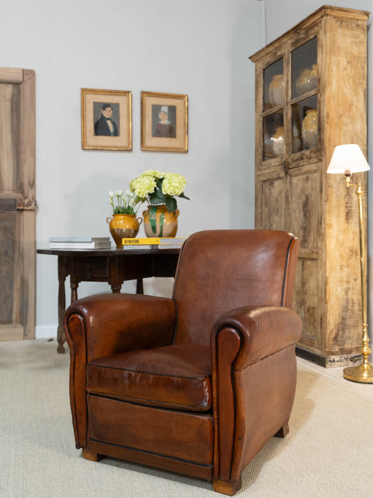 Pair of 1940s French leather club chairs