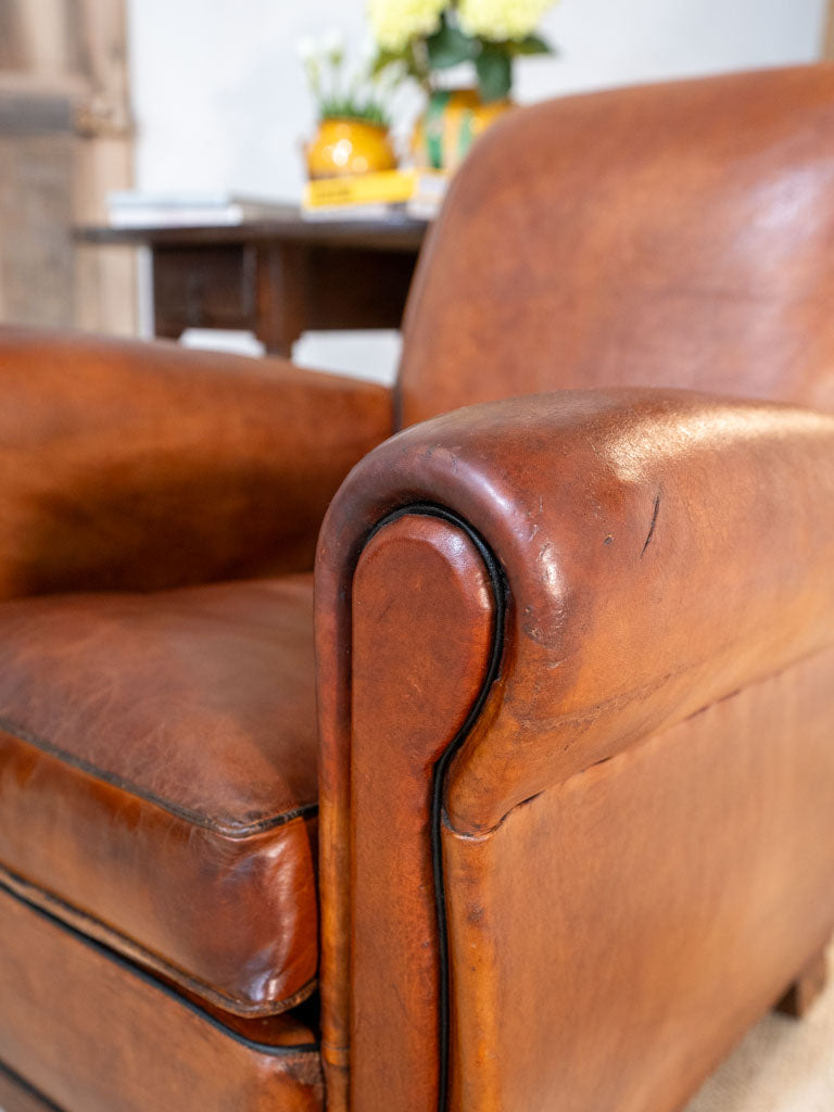 Pair of 1940s French leather club chairs