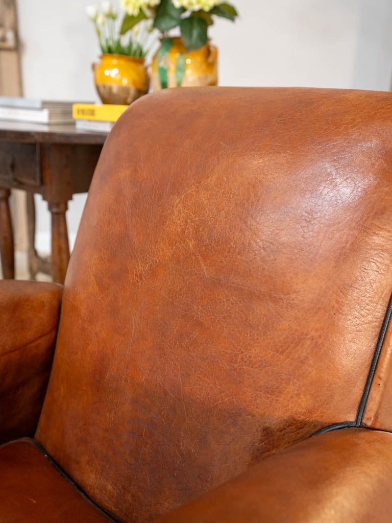 Pair of 1940s French leather club chairs