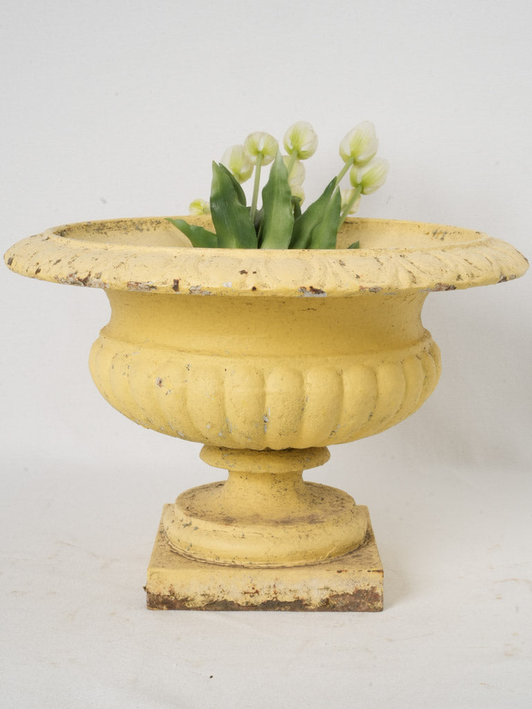 Late 19th-Century Yellow Cast-Iron Campana Planter - 13"