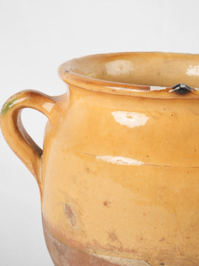 Small 19th Century Confit Pot - Yellow With Splash Of Green Glaze 6¼"