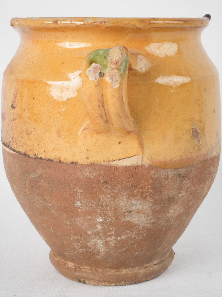 Small 19th Century Confit Pot - Yellow With Splash Of Green Glaze 6¼"