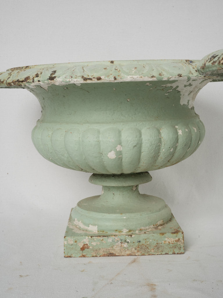 Pair of Late 19th-Century Cast-Iron Campana Planters w/ Sage Green Finish - 13"