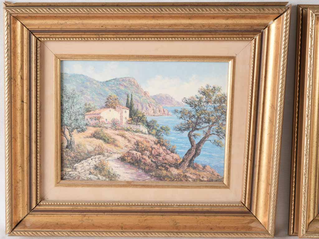 Weathered finish antique seascape art