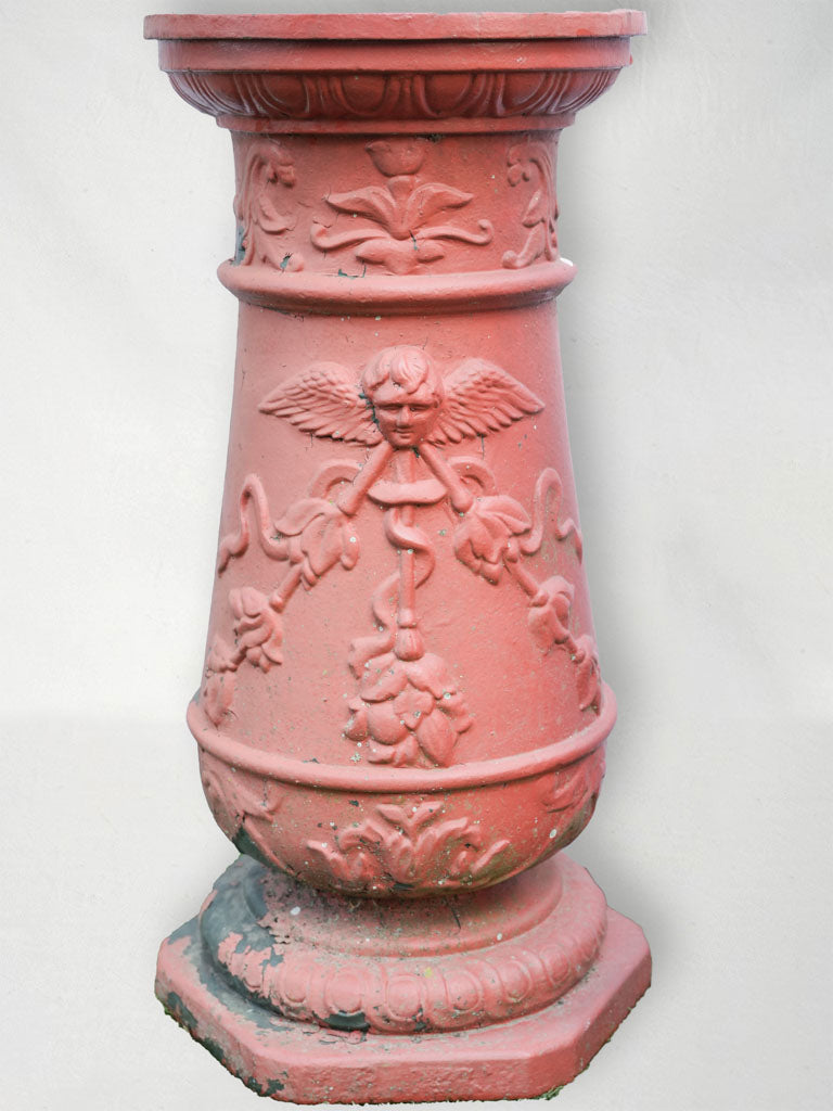 Pair of Vintage French Cast Iron Garden Pedestals w/ Red Patina - 27½"