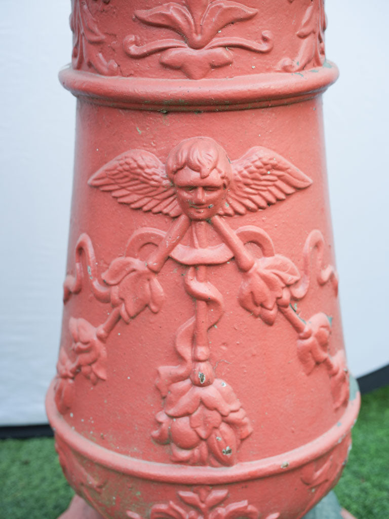 Pair of Vintage French Cast Iron Garden Pedestals w/ Red Patina - 27½"