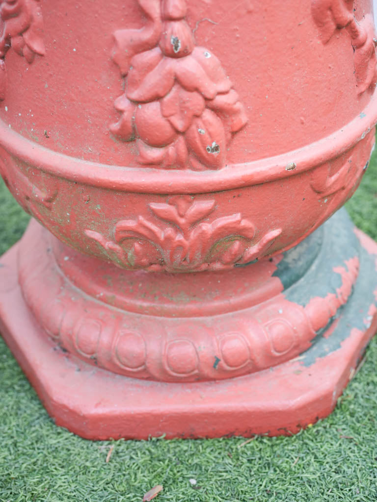 Pair of Vintage French Cast Iron Garden Pedestals w/ Red Patina - 27½"