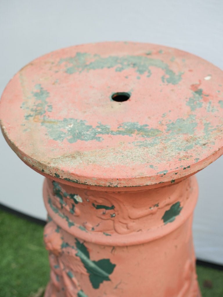 Pair of Vintage French Cast Iron Garden Pedestals w/ Red Patina - 27½"