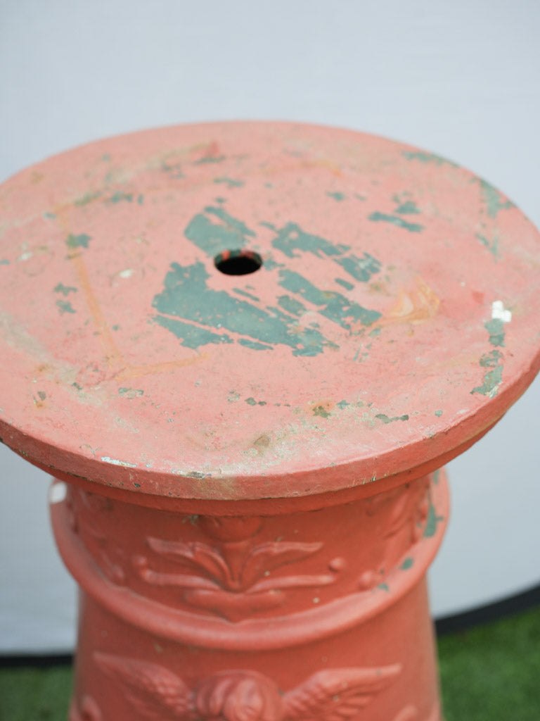 Pair of Vintage French Cast Iron Garden Pedestals w/ Red Patina - 27½"