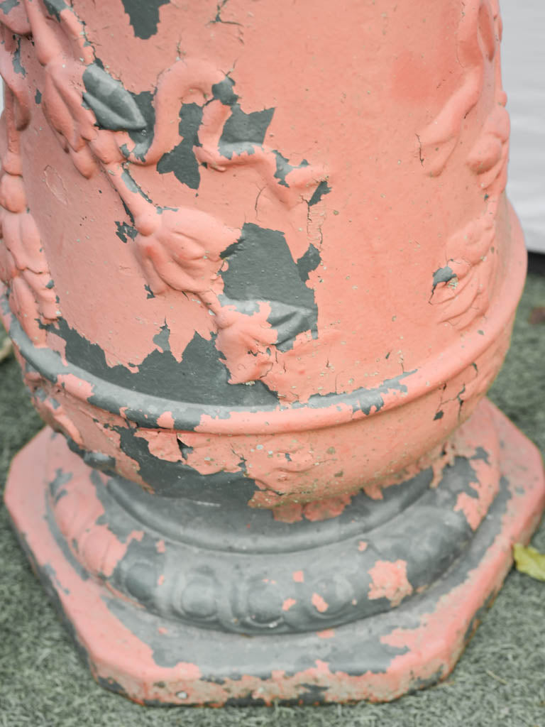 Pair of Vintage French Cast Iron Garden Pedestals w/ Red Patina - 27½"