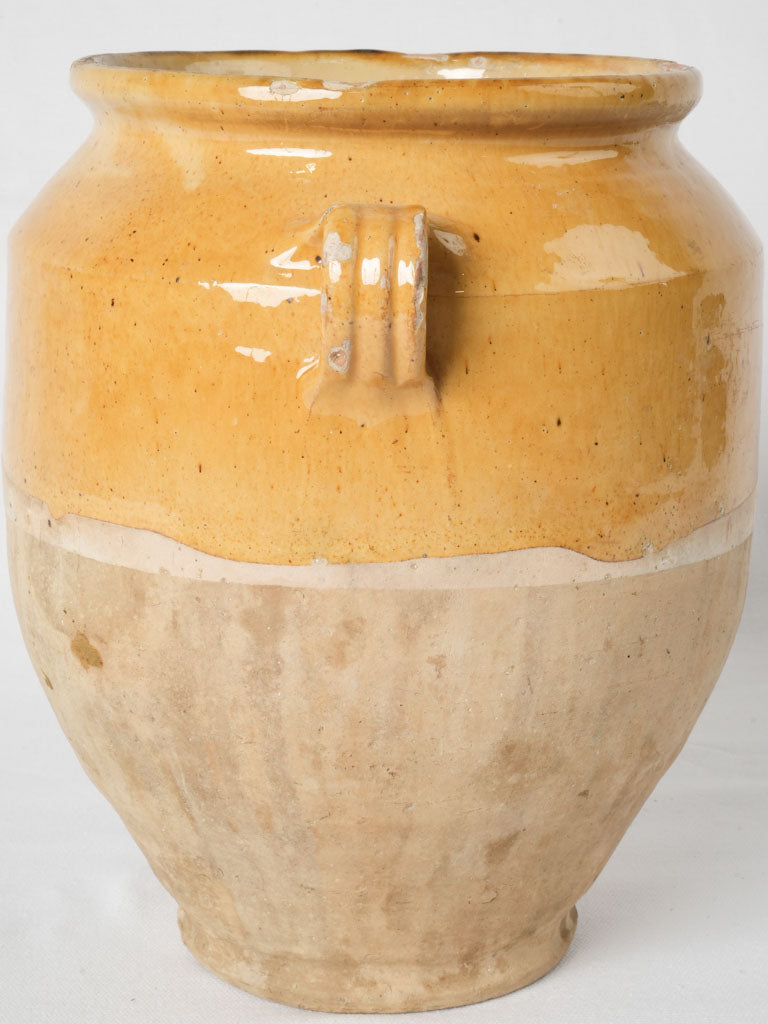 Old French half-glazed yellow confit jar