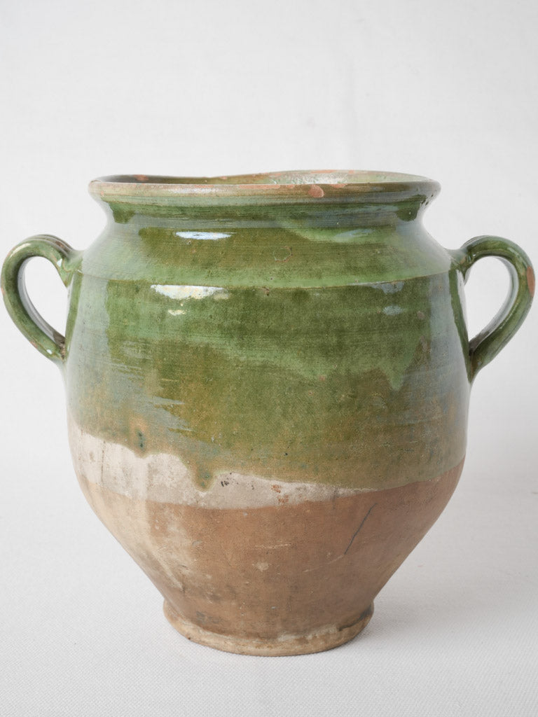 Glazed French Provencal olive green pot