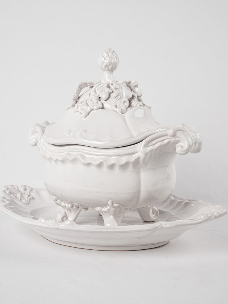 Moustiers soup tureen and platter - white