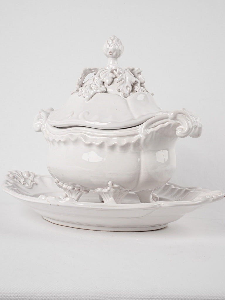 Moustiers soup tureen and platter - white