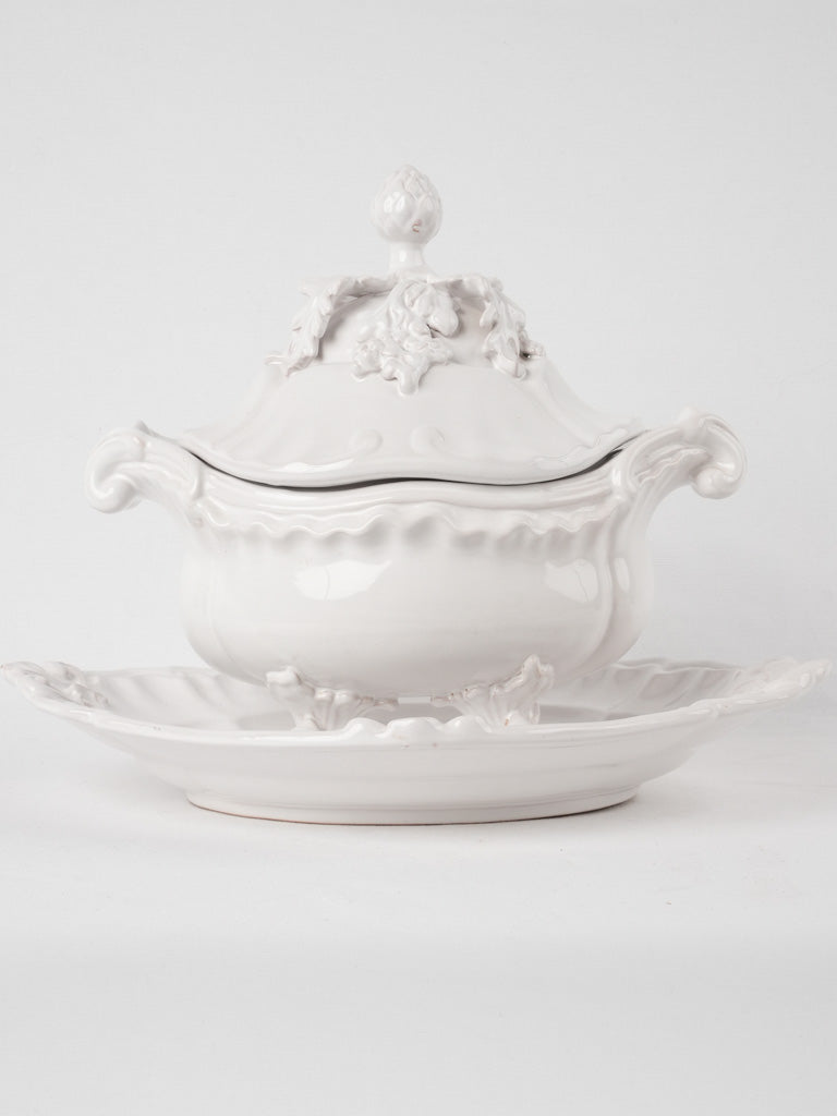 Moustiers soup tureen and platter - white