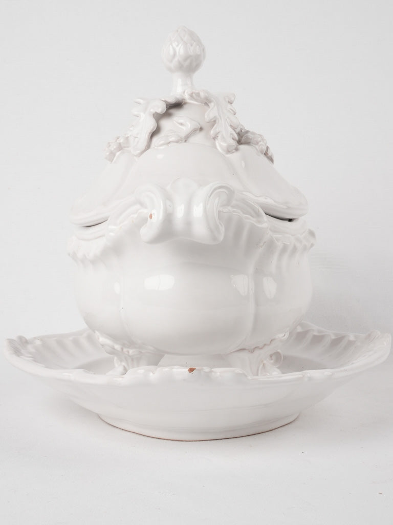 Moustiers soup tureen and platter - white