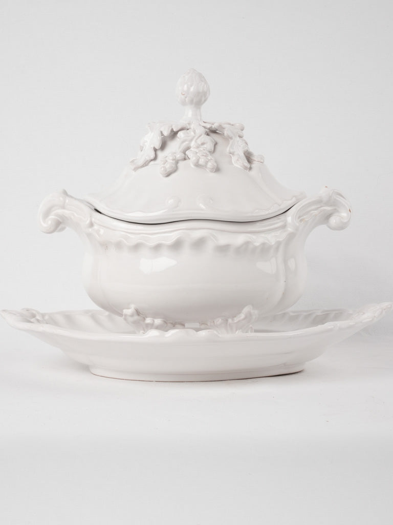 Moustiers soup tureen and platter - white