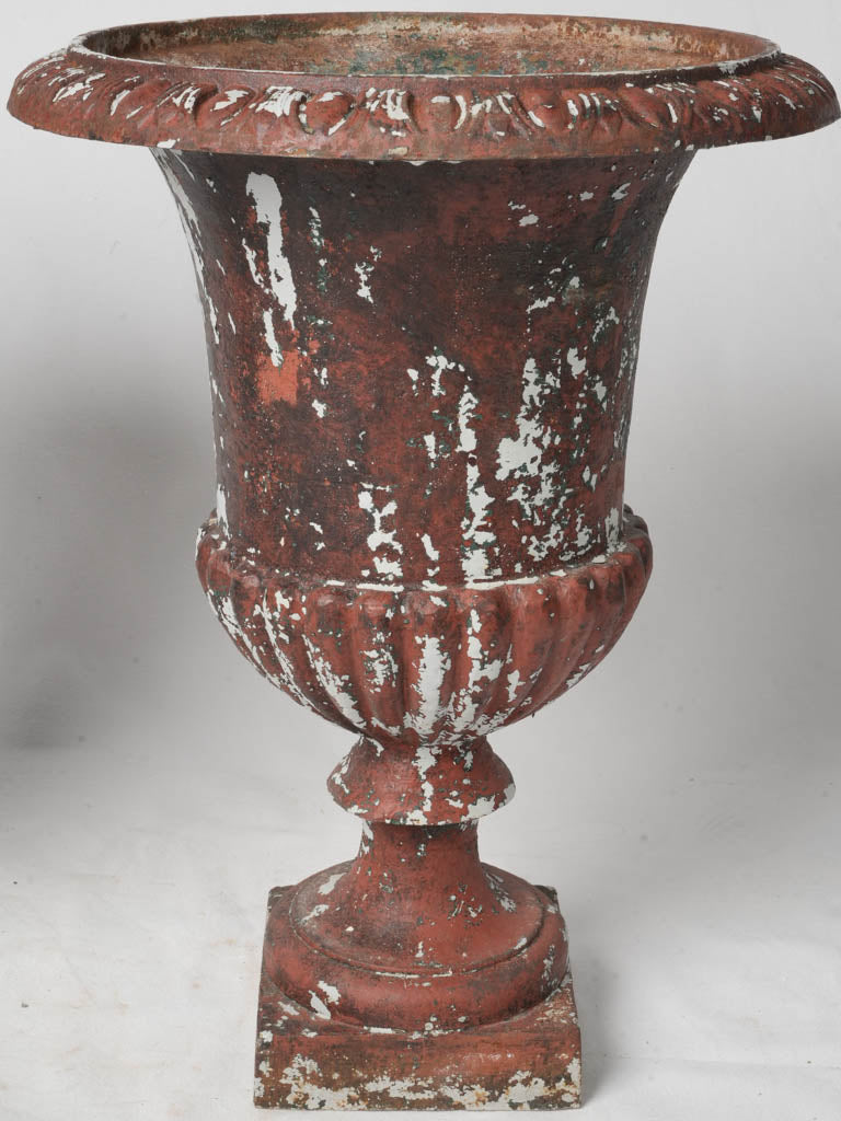 Late 19th-Century Cast-Iron Medici Urns In Distressed Red Paint - 21¼"