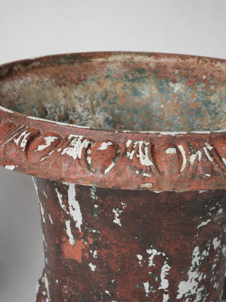 Late 19th-Century Cast-Iron Medici Urns In Distressed Red Paint - 21¼"