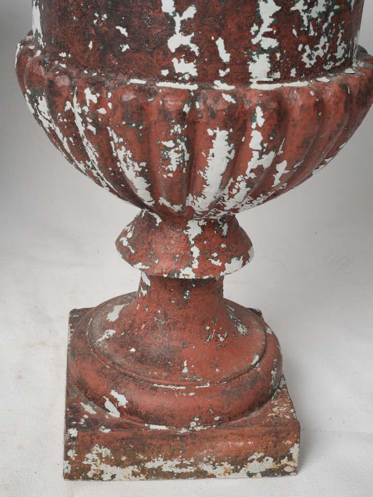 Late 19th-Century Cast-Iron Medici Urns In Distressed Red Paint - 21¼"