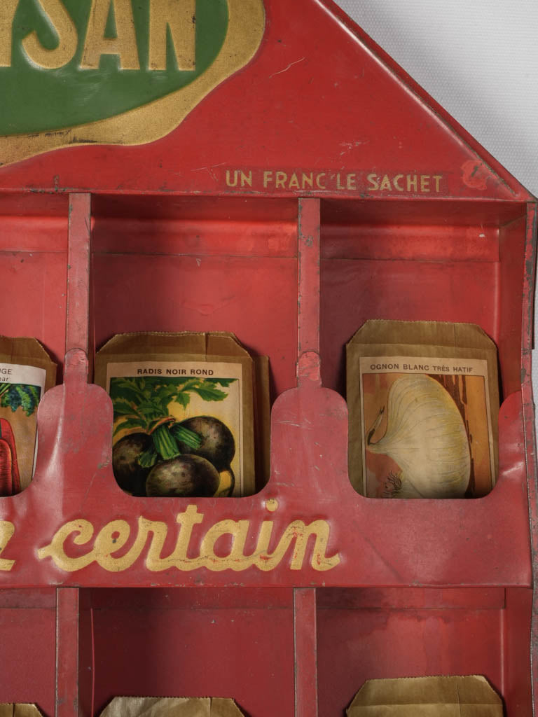 Nostalgic pitched-roof vegetable seed stand