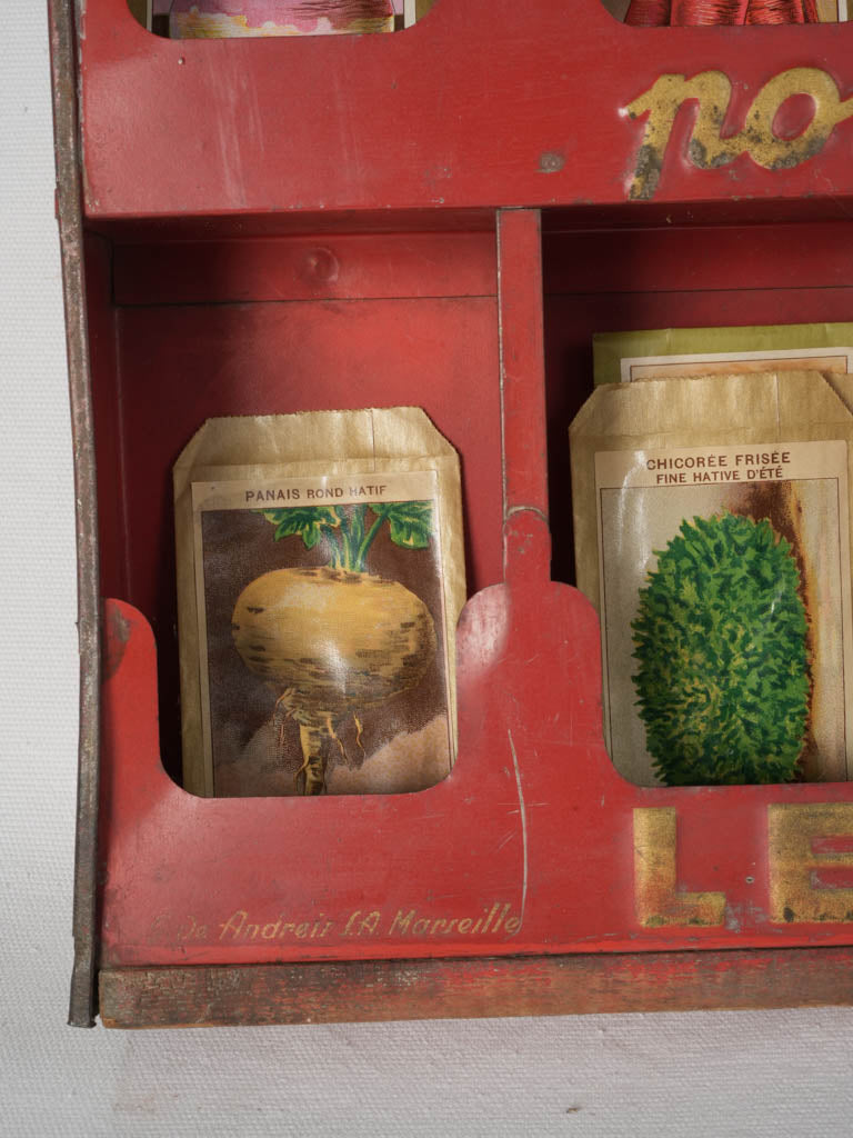 Distinctive vintage seed display with lithographs