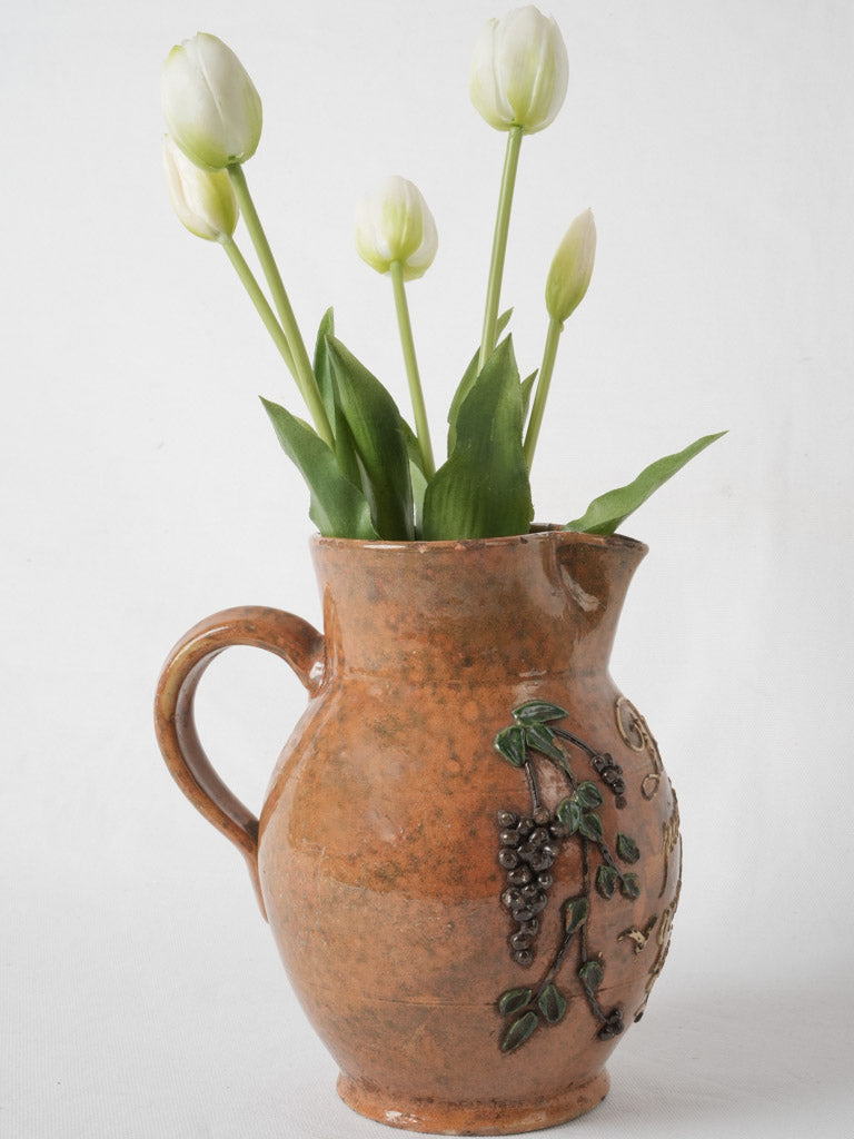 Vintage Isère glazed pitcher with vines