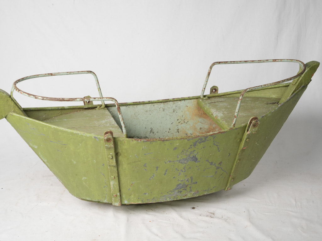 1950s Green Painted Metal and Wood Boat Swing Basket - 60¼"