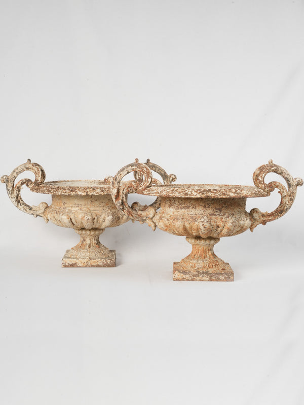 Vintage, distressed, French, cast iron, weathered, Chambord-style, garden planters