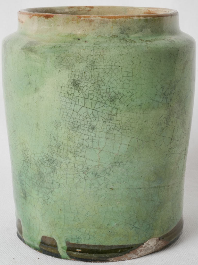 Antique French pale green glazed terracotta pot