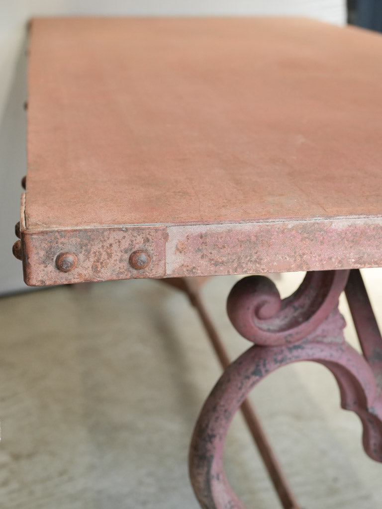 1910s Cast Iron Industrial Table w/ Scrollwork Base - 80"