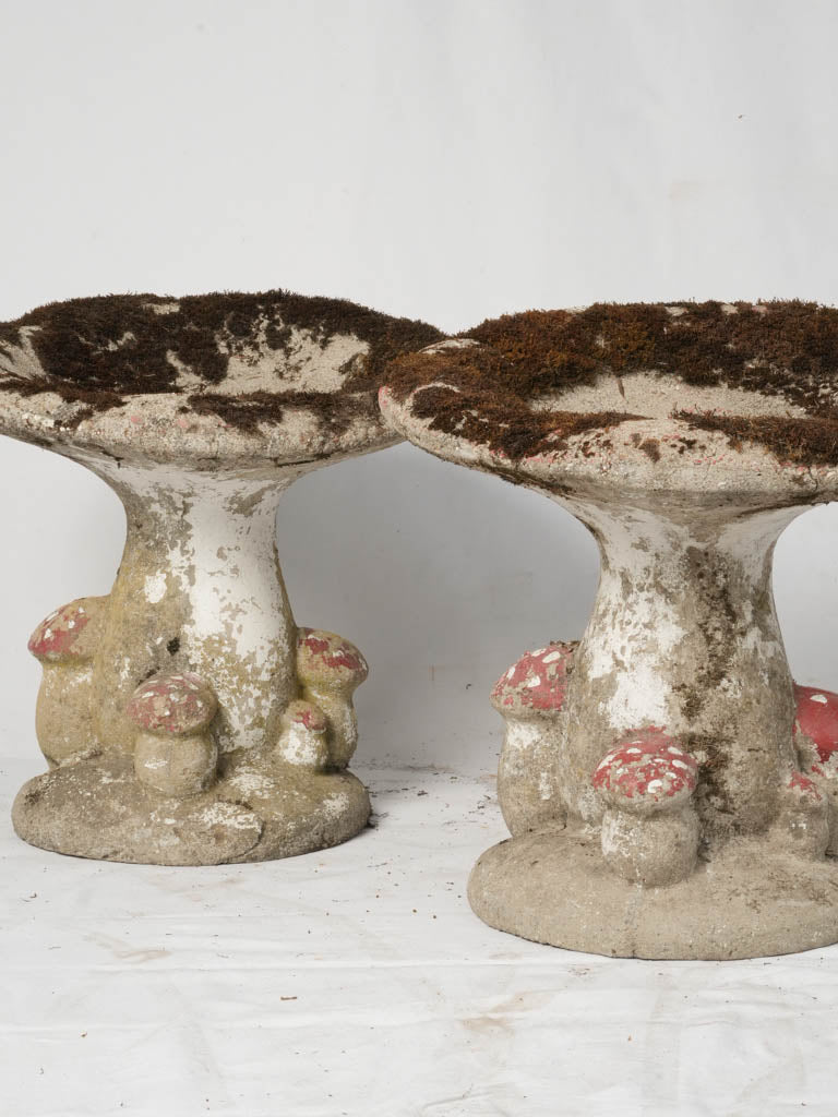 Weathered Red Mushroom Design Stools